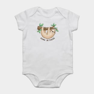 Hang in there. Funny cartoon sloth on a tree Baby Bodysuit